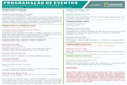 Programação Novembro/2019  - Eventos nos Parques e Zoobotânica